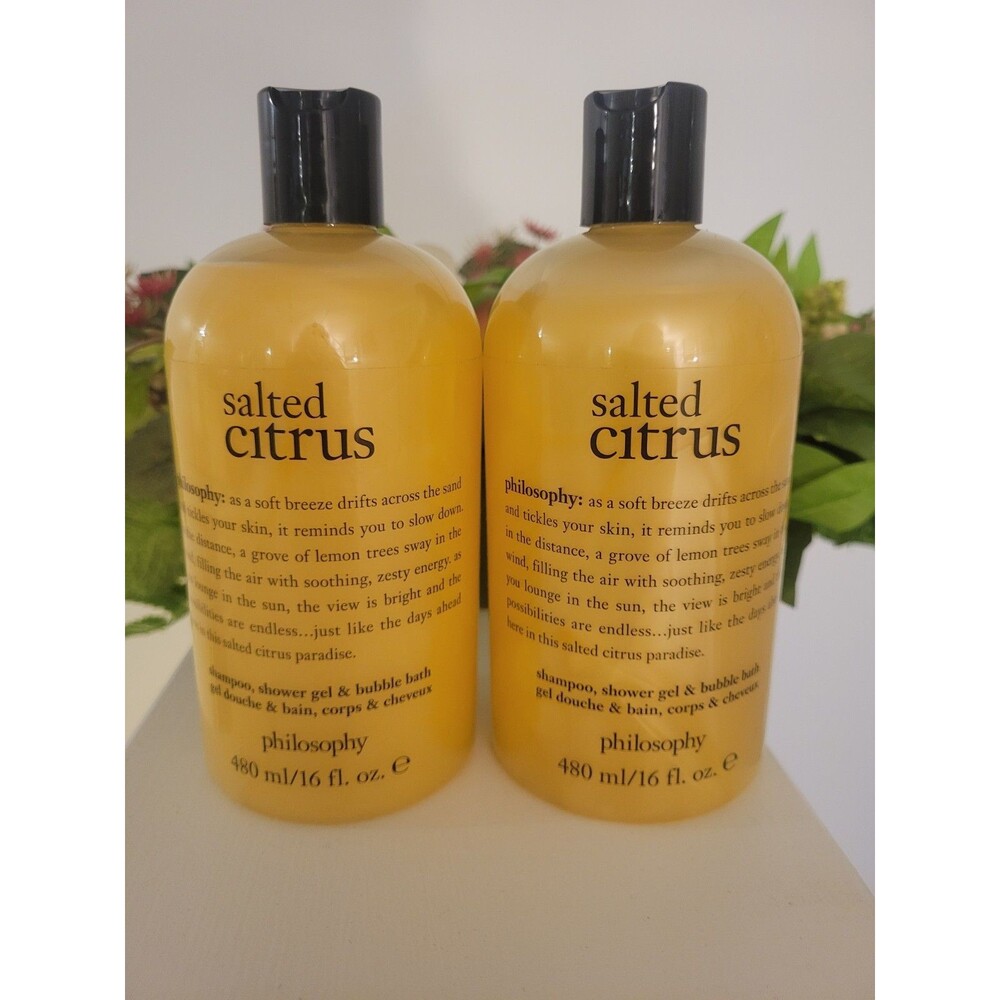 Philosophy Salted Citrus Shampoo Shower Gel Bubble Bath 16 oz 2 Pack New